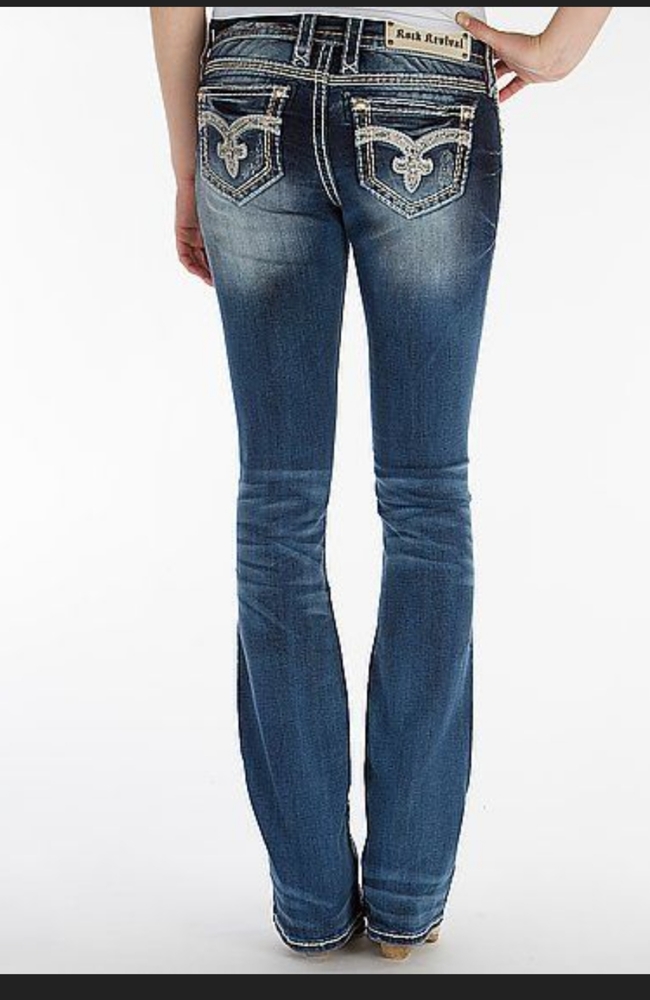 Rock Revival Lina mid rise boot cut embellished jeans sz 25